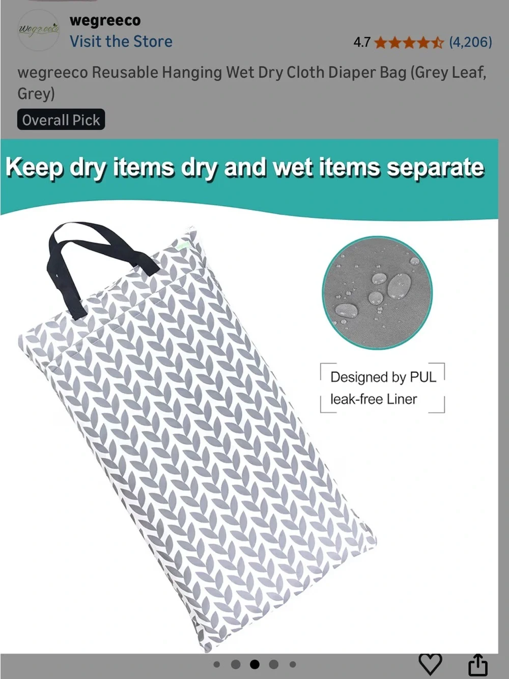 2 Pack Reusable Hanging Wet/Dry Cloth Diaper Bag Grey & Grey Leaf